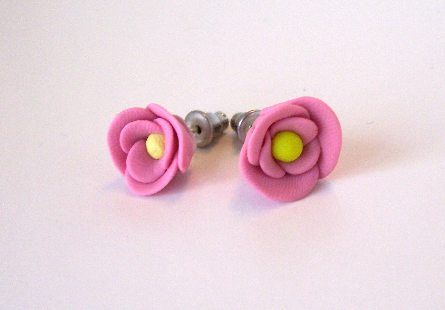 Pink Flower Polymer Clay Earrings