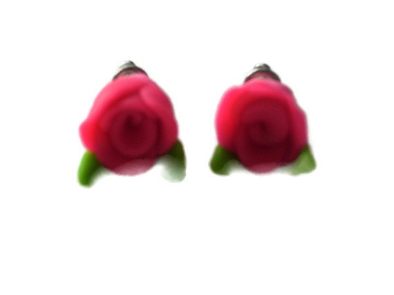 Pink Rose Clay Earrings