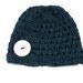 Baby Hat 0-6 months Crochet Blue Recycle Cotton Ceramic Button
