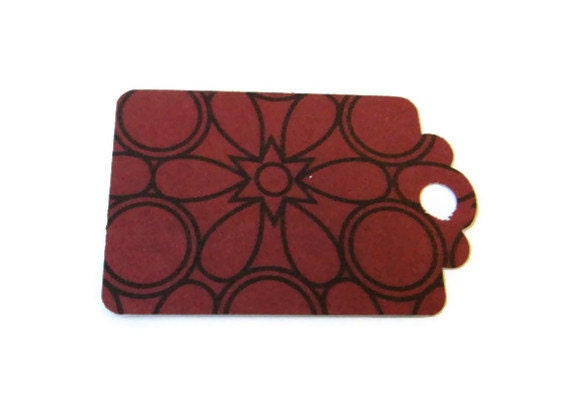 Gift Tag Set of 28 Dark Red Black Floral Print