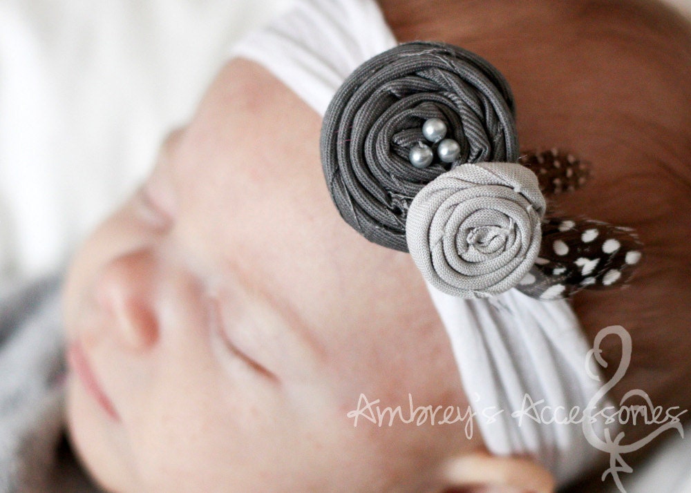 Gray Fabric Rosette, Interchangeable Snap Accessory