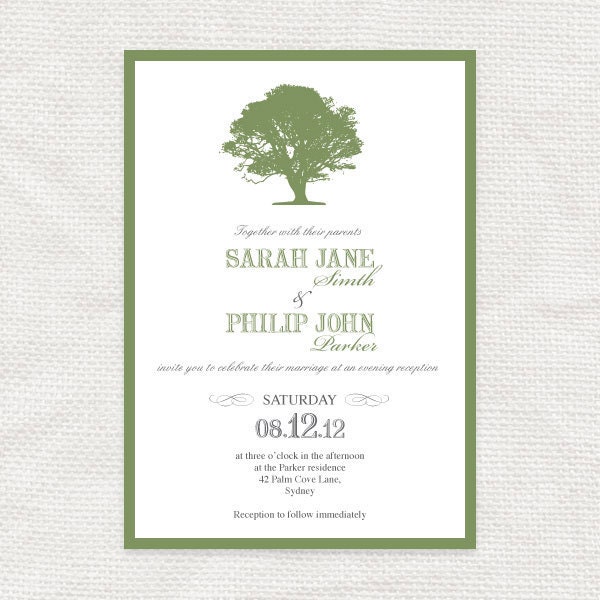 oak tree wedding invitation - printable file
