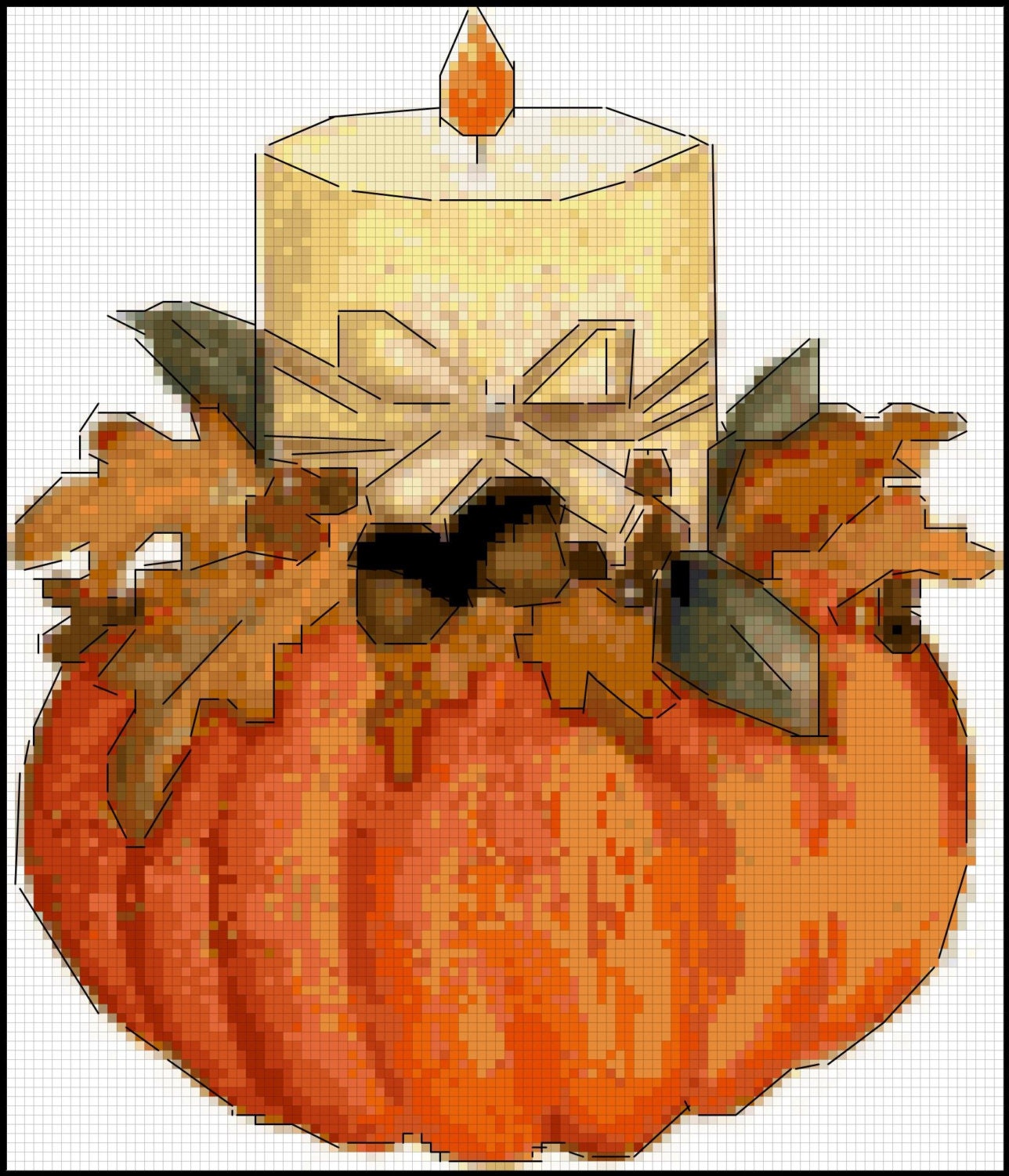 Pumpkin and Lit Candle Cross Stitch Pattern