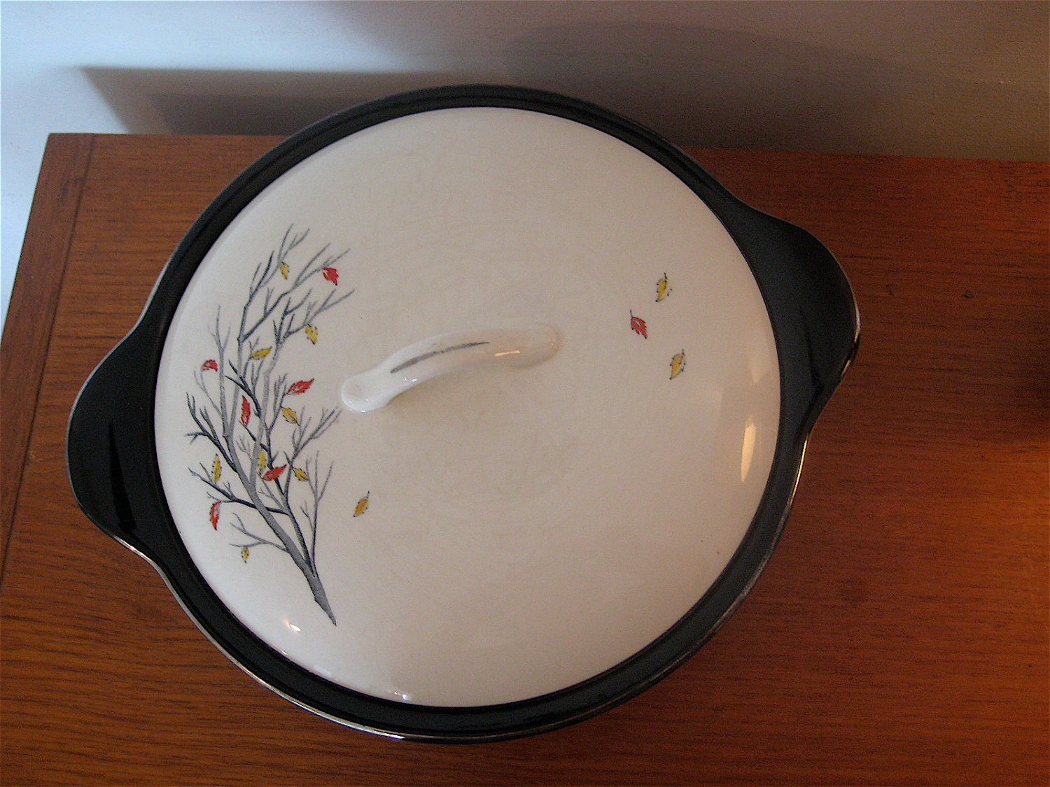 vintage ceramic dish / autumn leaves dish / 1960s