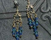 Beneath the Capri Sea - Chandelier Capri Blue and Sapphire Swarovski Crystal Beaded Earrings by LauriJon Stardust Steampunk(TM)