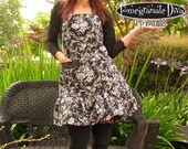 Black Flower Scroll Toile Pomegranate Diva (TM) Adult Apron by LauriJon Studio City