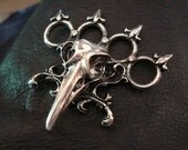 Gothic, SteamPunk BIRD SKULL KNUCKLES, Silver Ox Necklace Supply, Unique Pendant, Glass Jewel Rhinestone set