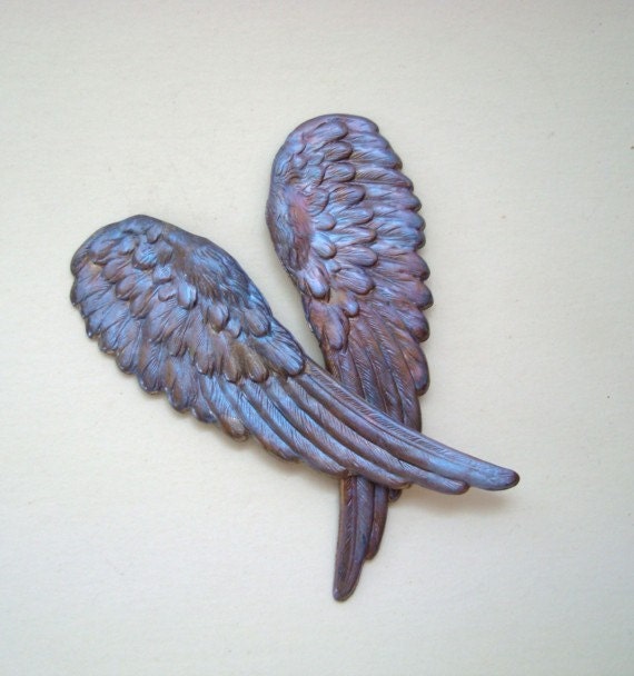 Raven Wings, Iridescent Large Metal Wings, Pendants, Connectors Earrings, ect