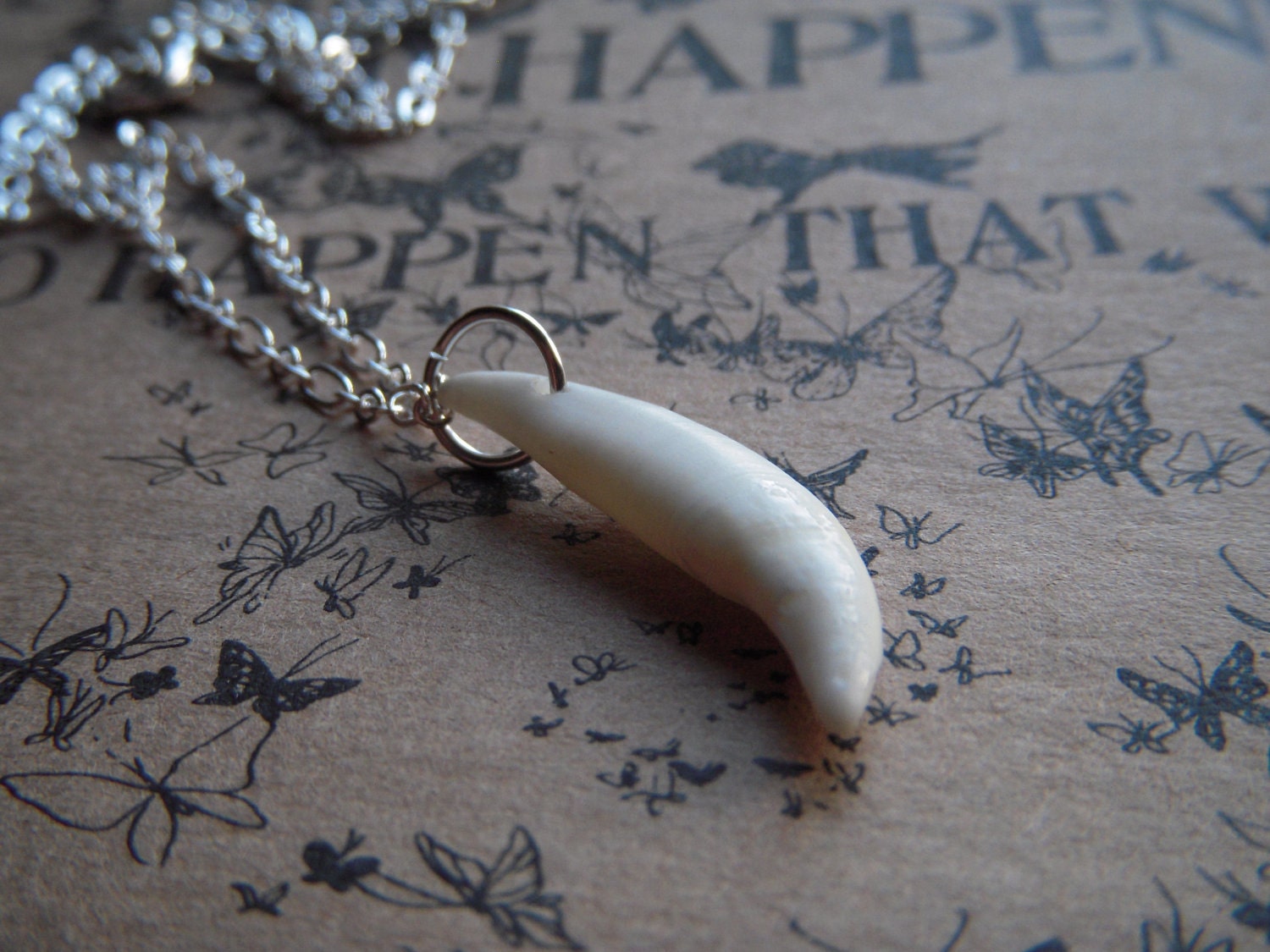 Spirit Animal Coyote Tooth Charm Pendant on Dainty 2mm Chain