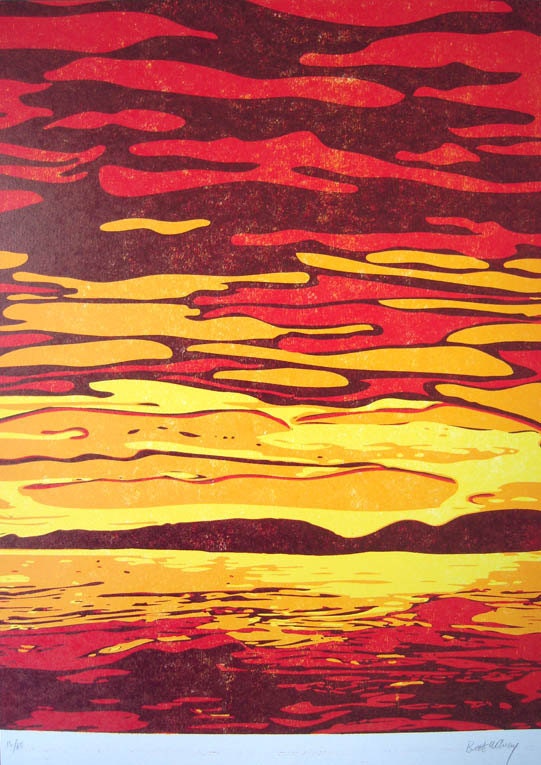 Sunset Woodcut by Brett Amey