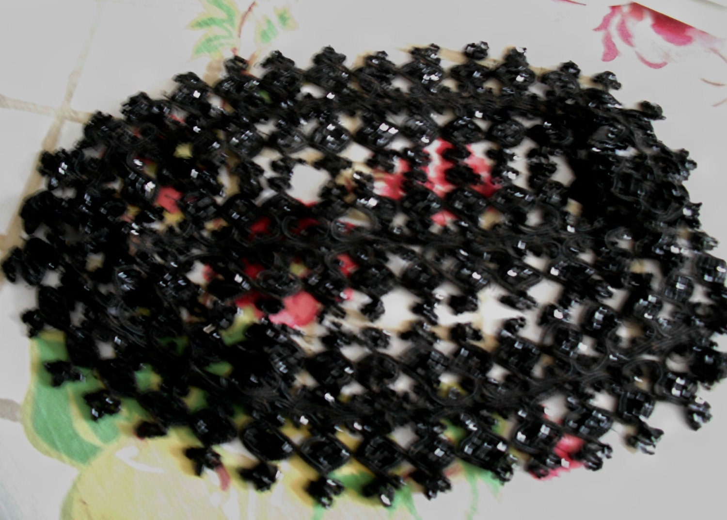 FRENCH PASSEMENTERIE with JET Beads - Made in the Thirties - 40 inches x 2 3/4 inches