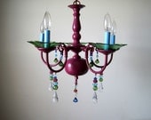 Raspberry Peacock Custom 5 arm chandelier MADE TO ORDER