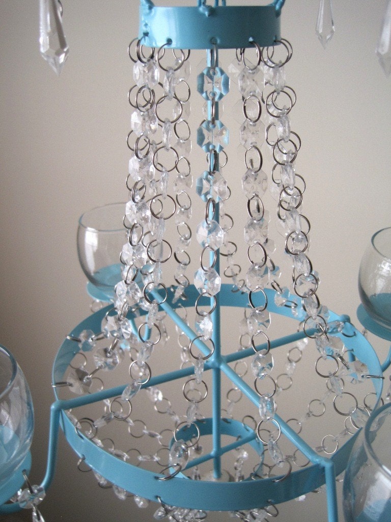 Metal and Glass Turquoise 4 Candle Chandelier MADE TO ORDER