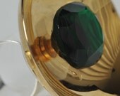 Statement Ring. Vintage. Adjustable. Dark green gem. Gold. Bowl shape. Repurposed.