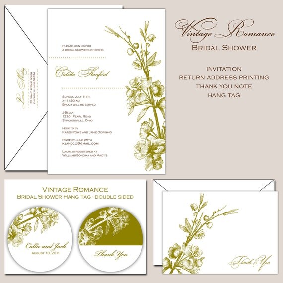 Vintage Romance Bridal Shower Invitation - Antique Hand Drawn Botanical Il_570xn