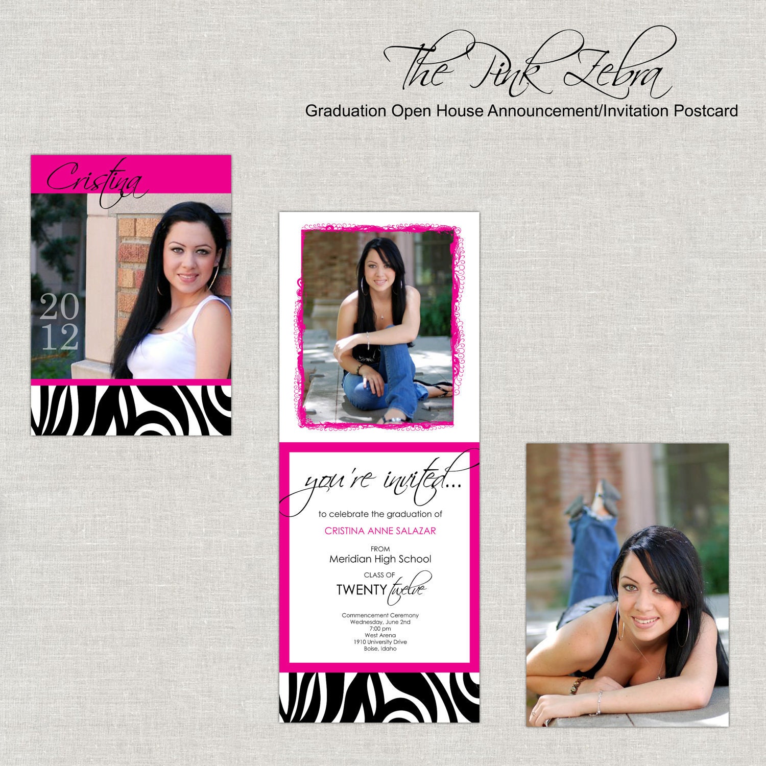 Graduation Announcement Invitation Open House The Pink Zebra with Senior Pictures Photos Images Il_570xn