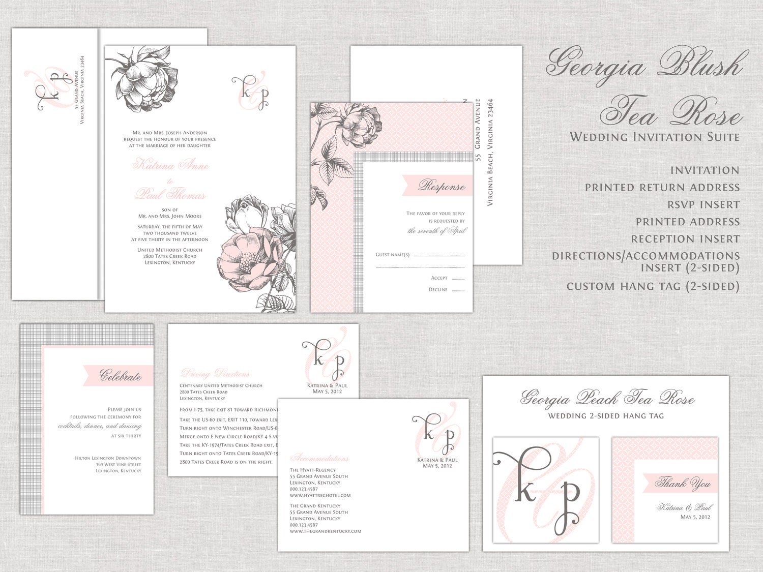 Blush Pink Wedding Invitations, Tea Rose Wedding Invitation, Wedding Invites, Romantic, Custom Monogram, Classic Il_570xn