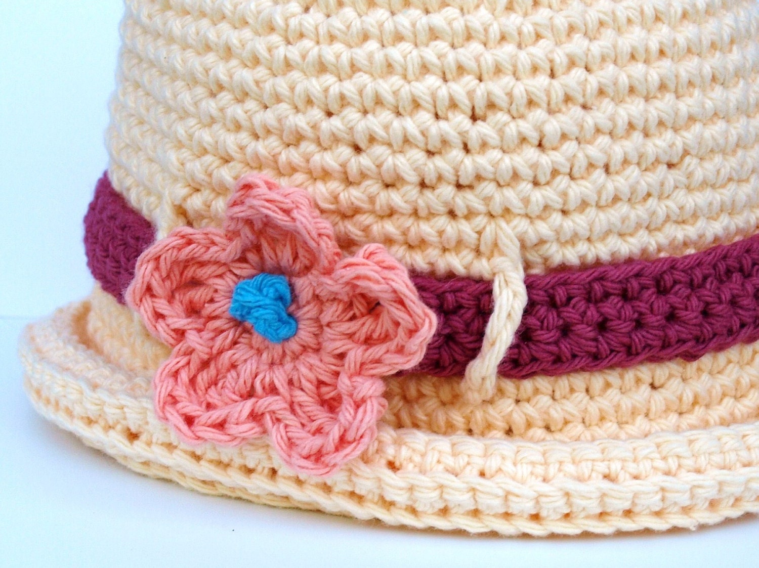 Cotton Rolled Brim Bucket Hat , crochet, yellow, 3-6 months