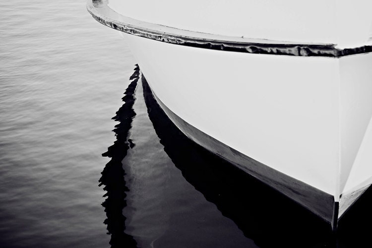 Nautical boat photograph boat photography 8x12 black and white fine art vintage boat art print nautical home decor reflection wall art