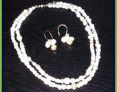 Something blue. White and pale blue bead and pearl necklace and earring set.
