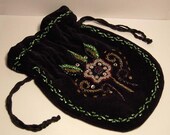 Black Beaded Floral Leaf Velvet Vintage Purse - Bridal - Wedding - Evening Wear FREE Shipping