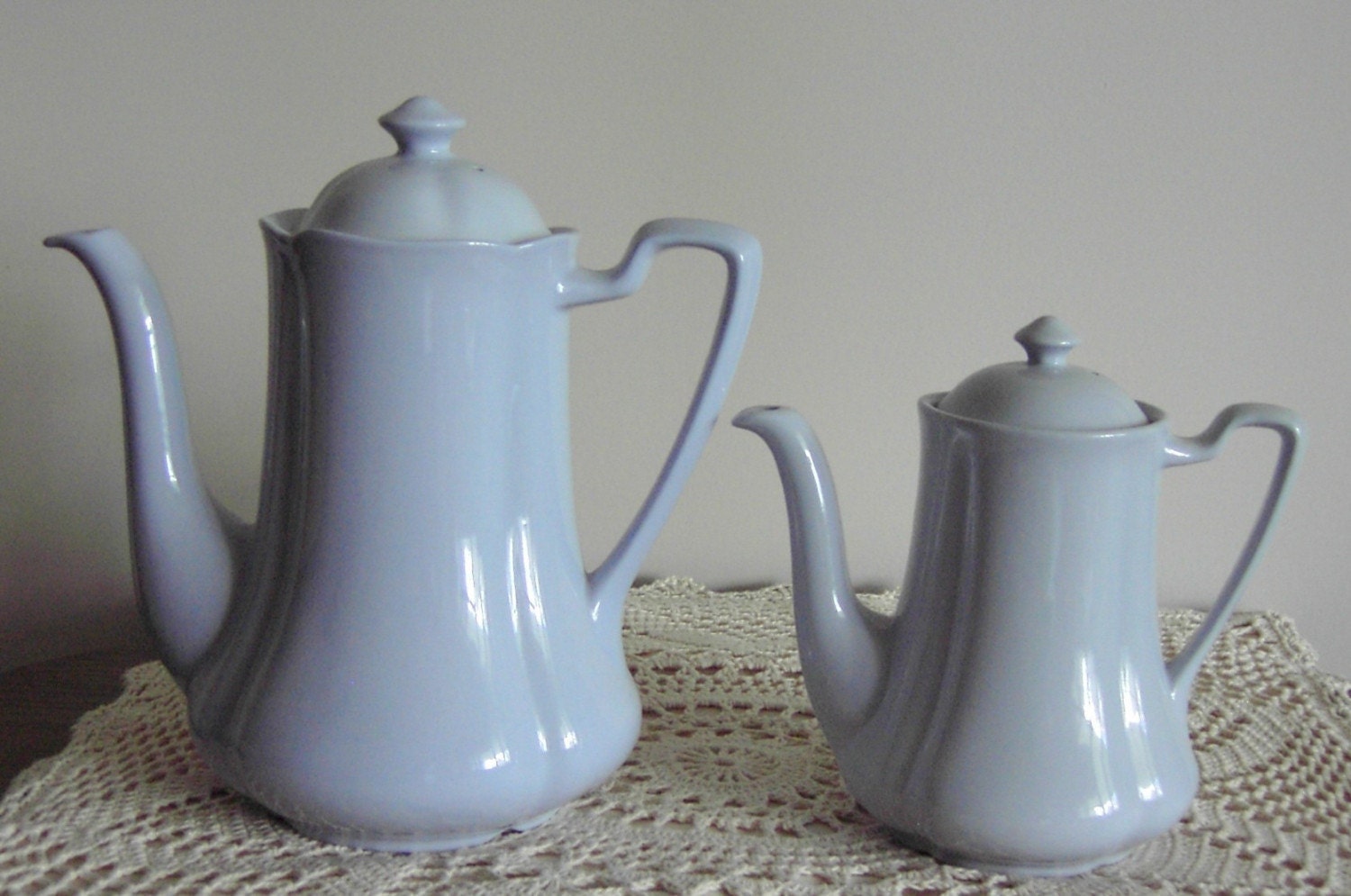 French Cottage Chic Home Decor - Pale Soft Blue - Coffee Pot - Teapot - Grey Dawn Lovely Set by Johnson Brothers Home Decor