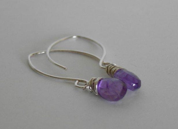PURPLE ROYALTY Faceted Amethyst Teardrop Earrings tt Regal Elegant Gift Idea