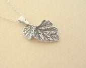 Silver leaf charm necklace natural raspberry leaf jewelry sterling silver