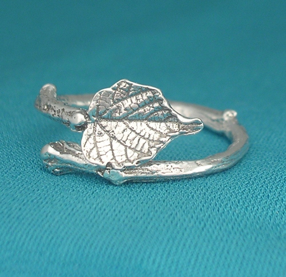 twig ring grape leaf ring nature jewelry size 6 ring sterling silver