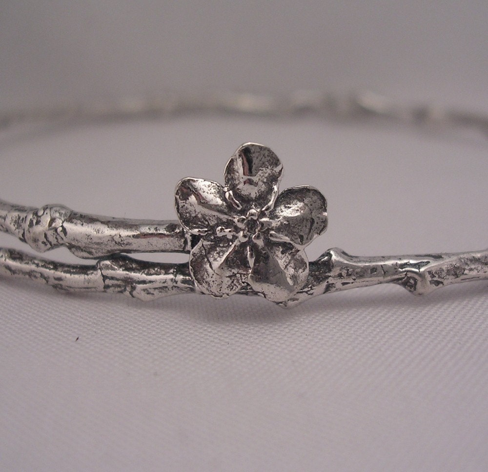 forget me not bangle bracelet twig jewelry standard size sterling silver