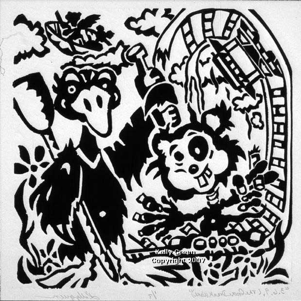 3-6-9 The Goose Drank Wine Linoleam Cut Limited Edition Print K GREEN H-BAUM