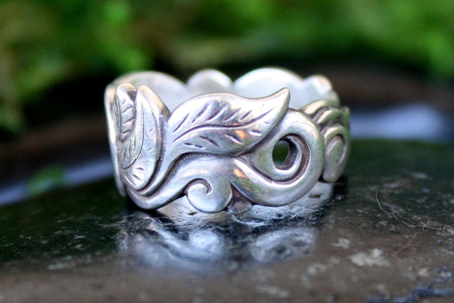 Serenity, Carved and Cast Sterling Ring, A Botanical Fantasy, Ready to Ship