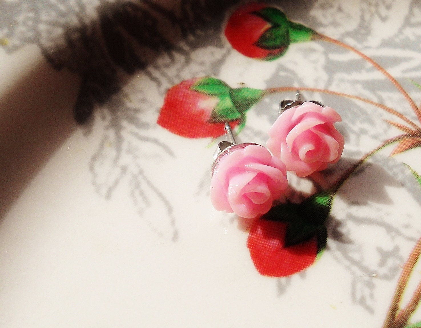 Pink Rose  Post Earrings