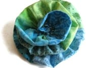 Lime Green Aqua Fabric Flower Brooch