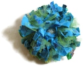 Aqua green tattered flower brooch