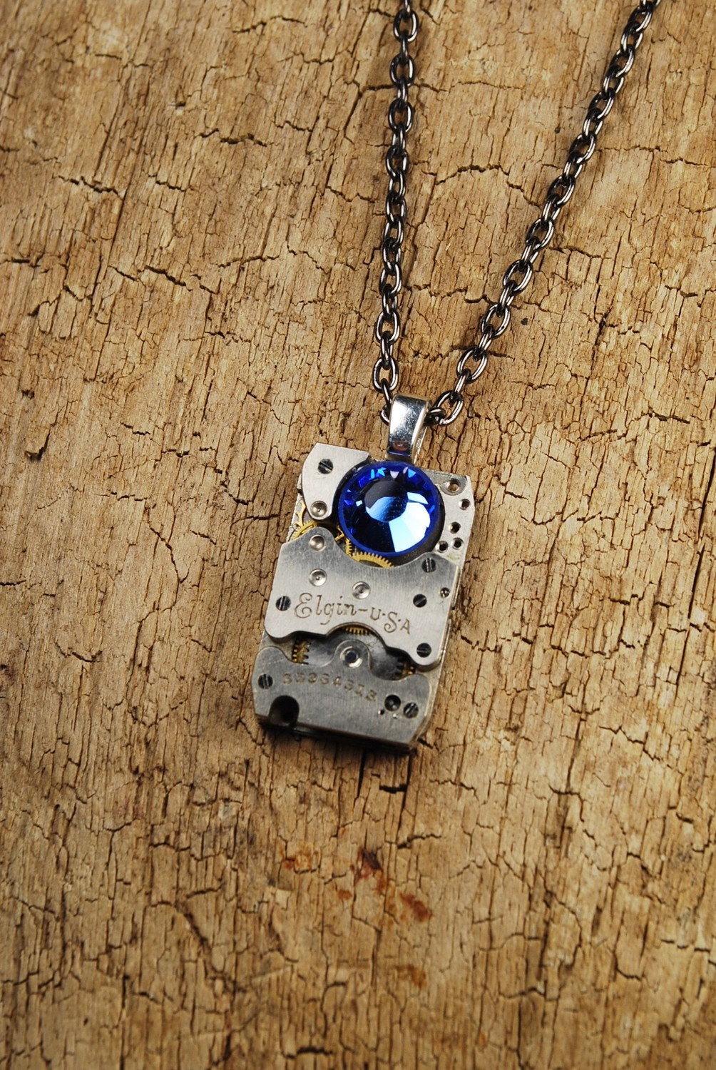 Steampunk Jewelry Vintage Necklace Rare 1920s Elgin Segmented Elgin Watch Movement Pendant Necklace by Steampunk Vintage Design