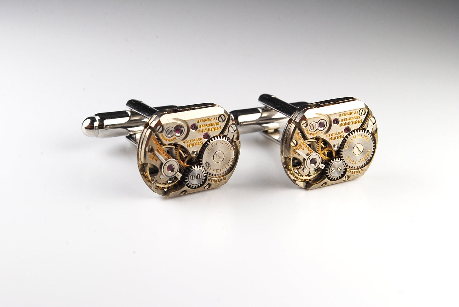 Steampunk Cufflinks Vintage Gruen Watch Movement Mens Gear Cuff Links by Steampunk Vintage Design