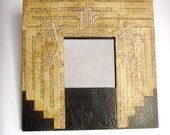 Distressed Crackle Glazed Art Deco Style 10 x 10 Inch Collaged Wood Framed Mirror with Stars