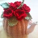 Blood Red Roses Flower Garden Tea Cosy - Oatmeal Base - in Pure Merino Wool by Tafferty Designs size LARGE - Made to Order