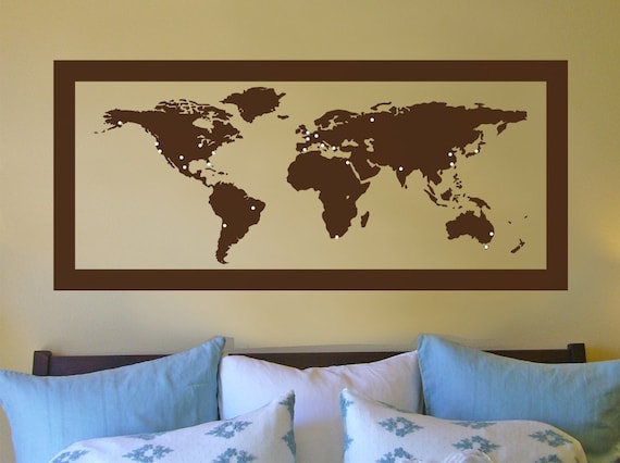 World Map with Travel Markers, Large - Vinyl Wall Art