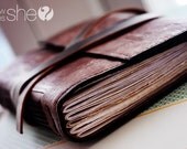 Journal - Rustic Brown Leather Journal with Old Paper