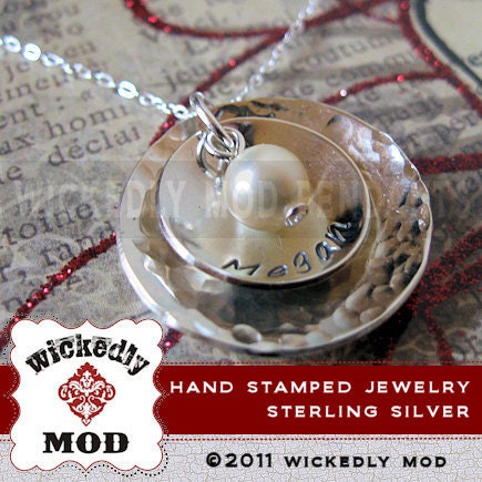 Personalized Necklace - Hand Stamped Jewelry - Name Necklace - - JULIA Double Cup hammered hand stamped name necklace