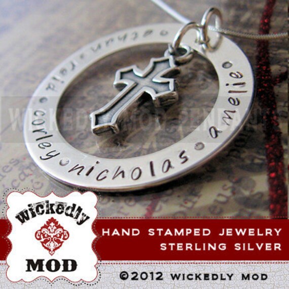 Cross Jewelry - Personalized Necklace - Hand Stamped - Mother Necklace - Brisa mother necklace with inset cross charm