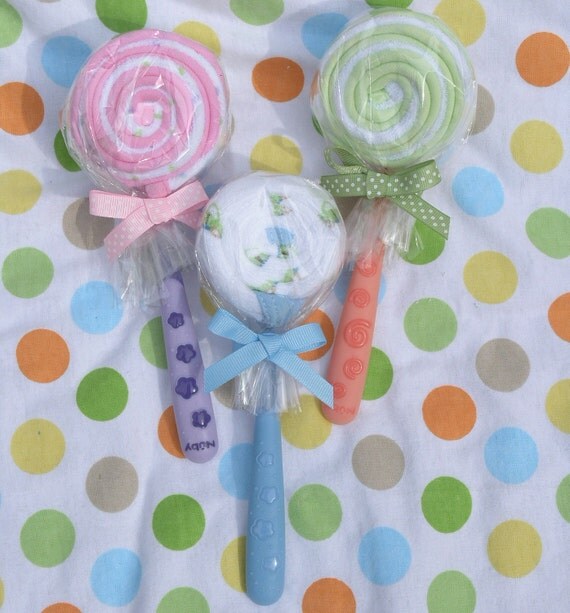 Burp Cloth Baby Lollipop with Spoon Qty One Baby Shower Embellishment