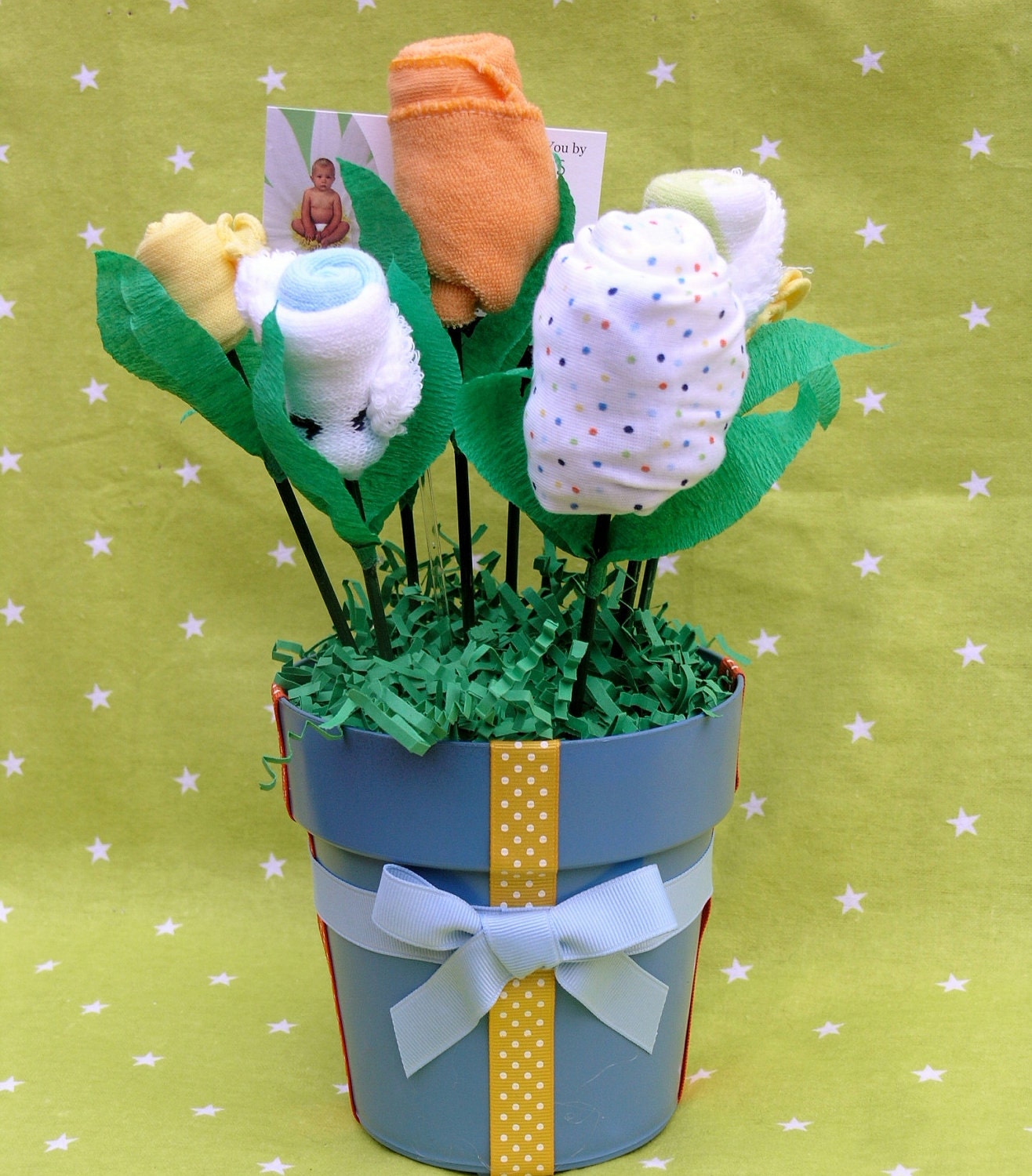 Adorable Mini Baby Bouquet for a Boy 7 Piece Layette Set
