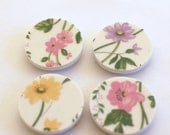 Broken China Magnets - Recycled Plates -  English Garden Flowers- Set of 4