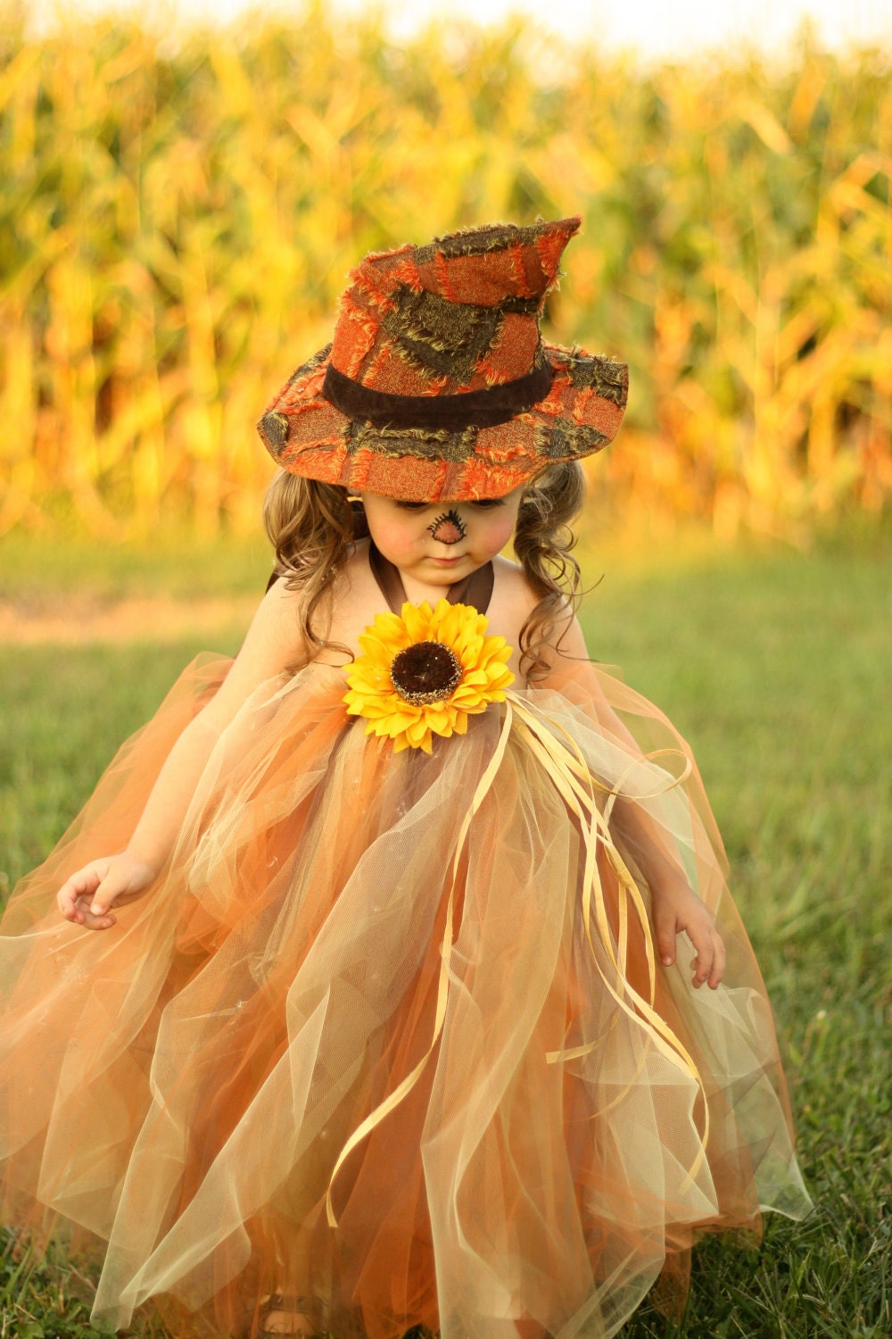 Sassy Little Scarecrow Tutu Dress and Matching Hat- sz 0-3 YRS