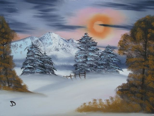 Winter Sunset - Original 18X24 winter scene oil painting on stretched canvas.