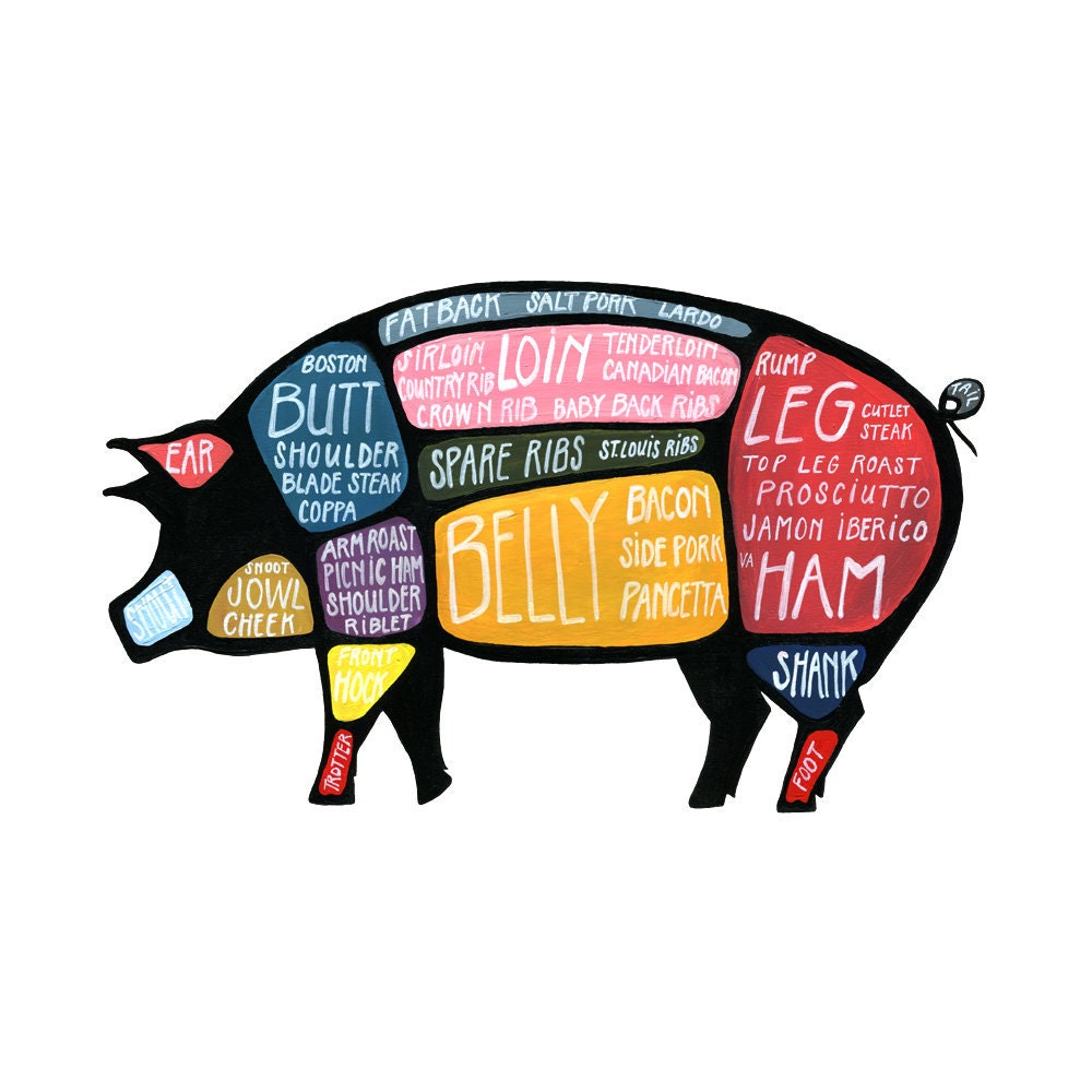Detailed Pig Butcher Diagram - "Use Every Part of the Pig" cuts of pork poster