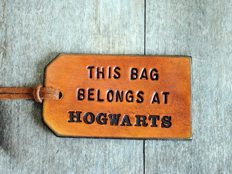 This Bag Belongs At Hogwarts. Ready-Made Leather Luggage Tag. Immediate Shipping.